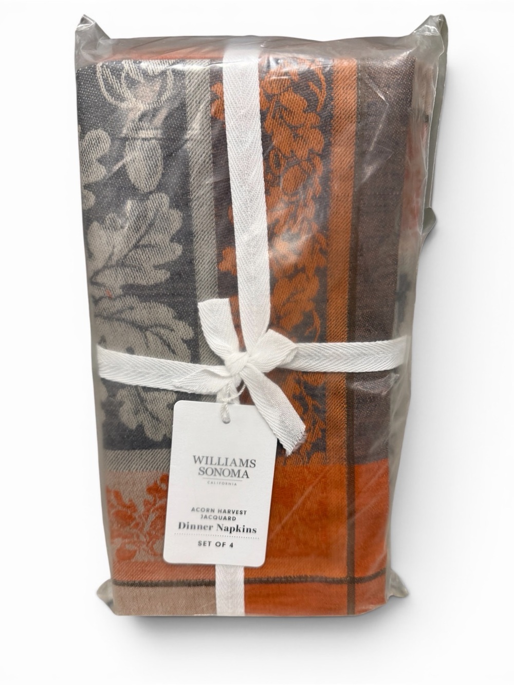 Williams Sonoma Acorn Harvest Jacquard Dinner Napkins Set of 4 NIP Fall Linen